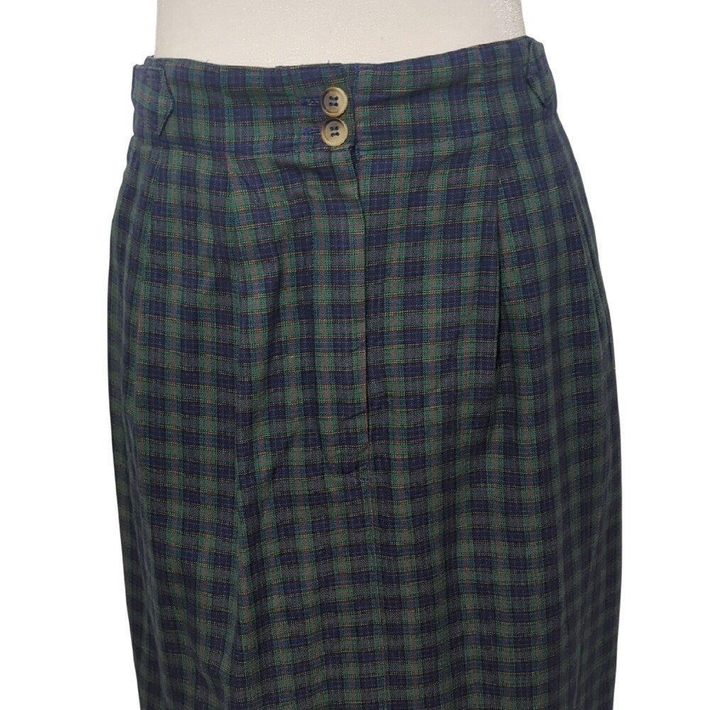 Vintage 80s 90s Nautica Tartan Plaid Green Blue Women's Skirt Midi Maxi Fall Med - Picture 3 of 16